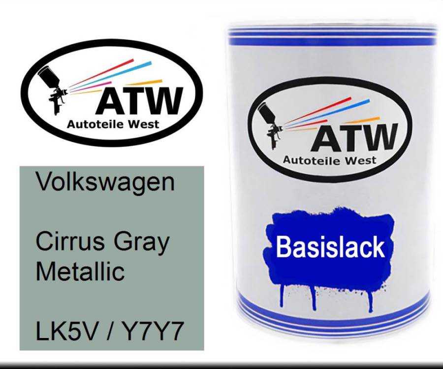 Volkswagen, Cirrus Gray Metallic, LK5V / Y7Y7: 500ml Lackdose, von ATW Autoteile West.